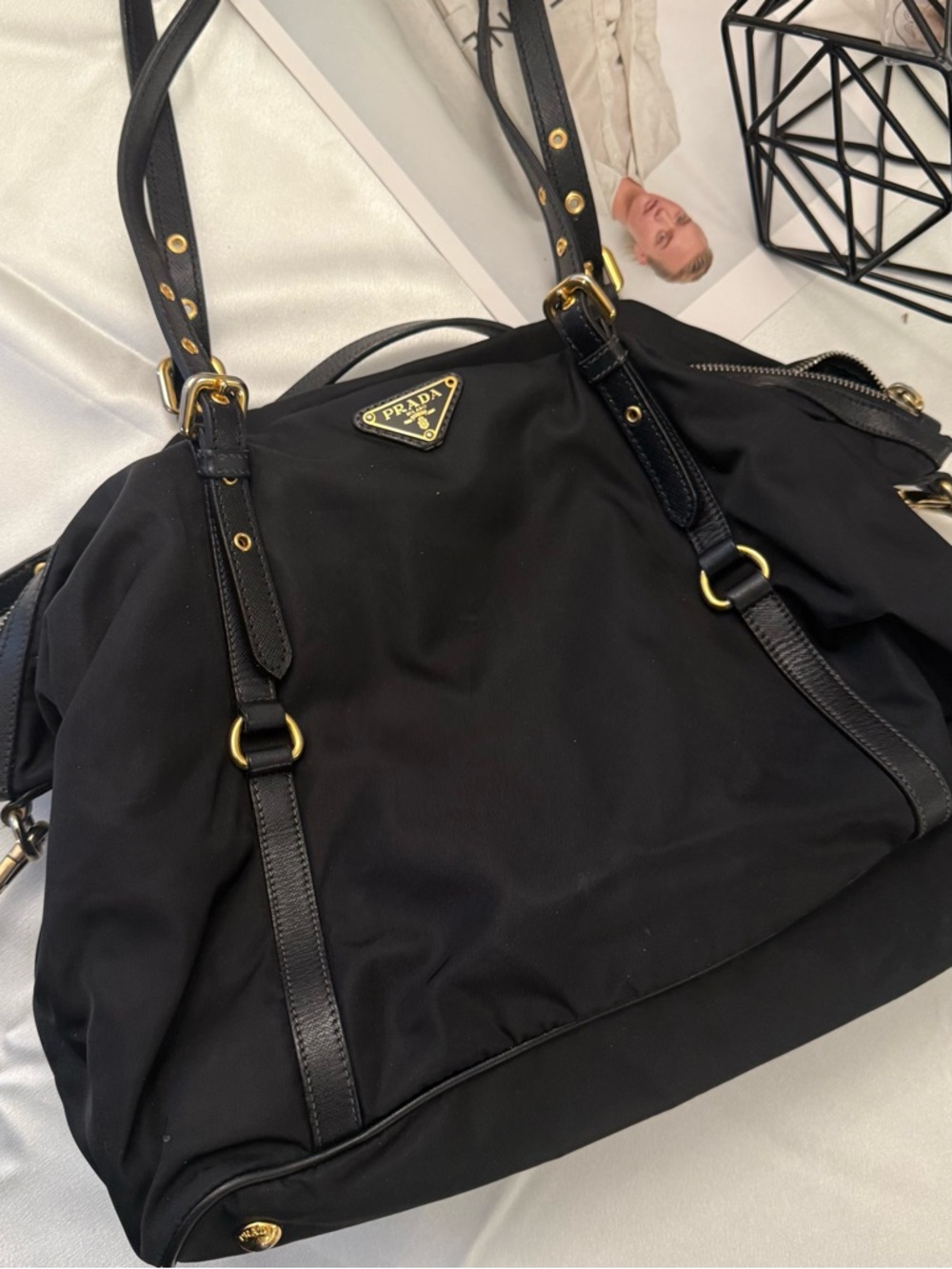Prada Classic Large Nylon Tote - Black - Fits Laptop - 2-Way Crossbody - Picture 3 of 14